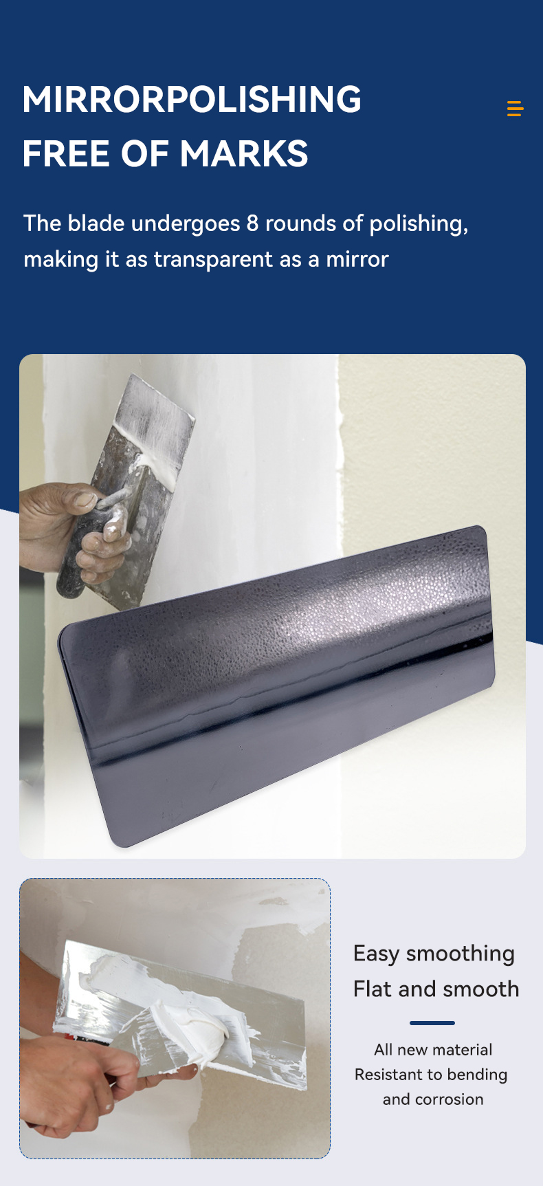 Stainless Steel Rubber Handle Trowel for Finishing Plaster Bricklaying Tasks and Jobs