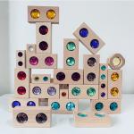 Large Colour Street Wooden Gem Blocks Kids Transparent Windows Blocks Game X