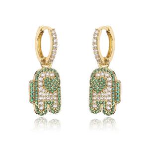 Quality 24k Gold Plated Planet Drop Earrings 925 Sterling Silver Hoop Zircon Diamond Alien Pendant wholesale