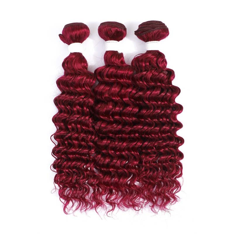 Burgundy Deep Wave Remy Human Hair Bundles Sew In Weave Bundles Brazilian Bundle Deals