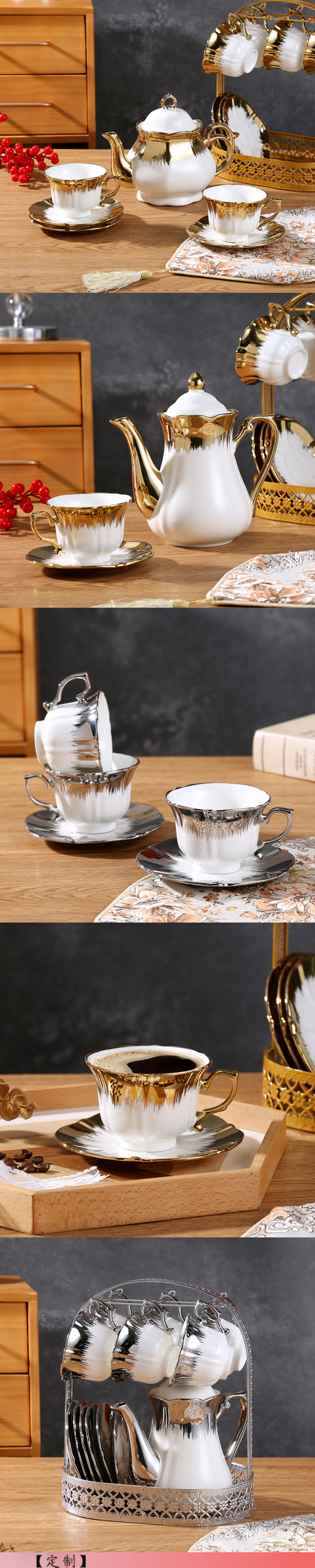 Stylish Ceramic Tea Set with Beautifully Crafted Modern Vintage Gold Porcelain Teapot