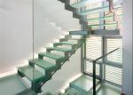 Anti Slip Straight Flight Staircase Clear Glass Tread Stairs With Led Light