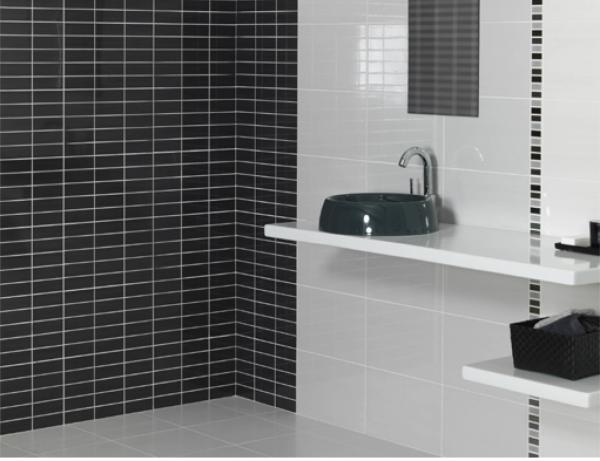 PRIMERA 10x20cm Ceramic Subway Tiles Kitchen Bathroom White Black Glossy 14kgs
