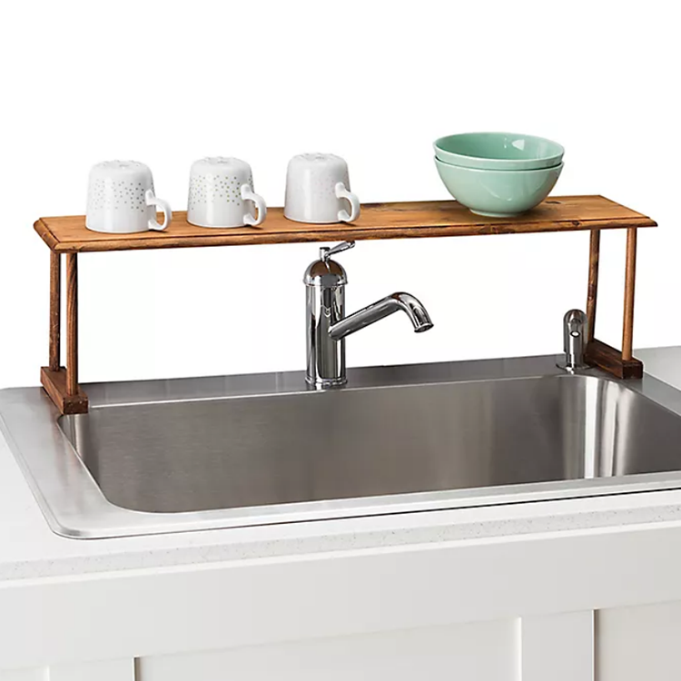 Multi Function Dish Drying Rack Over Wood Kitchen Sink Shelf Organizer for Sustainable