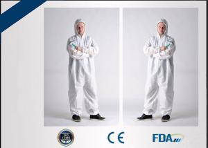 Quality Breathable Disposable Medical Coveralls , Anti Static Hooded Cleanroom Suit wholesale