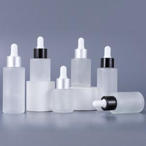 Quality Glass Cosmetic Containers Flat Shoulder Frosted Cosmetic Serum Dropper Bottle wholesale