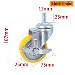 Aluminum Core 75mm Swivel Castors Light Duty 3 Inch Casters With Brake