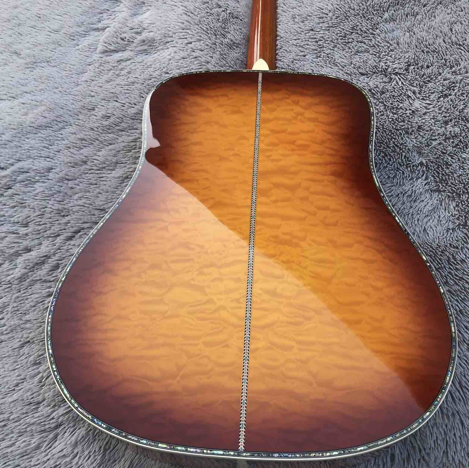 41" Solid Spruce Top Abalone D Style Acoustic Guitar with Burst Maple Body Ebony Fingerboard