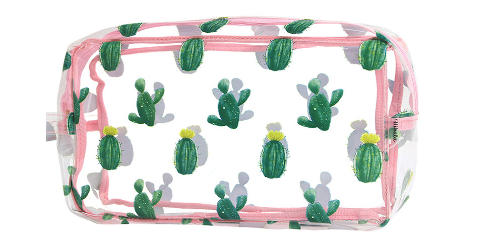 2pcs Zippered Cactus Print PVC Clear Travel Makeup Bag