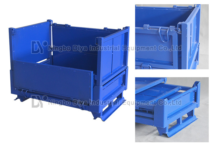 Industrial Steel Folding Stacking Rack System , Blue Steel Turnover Box