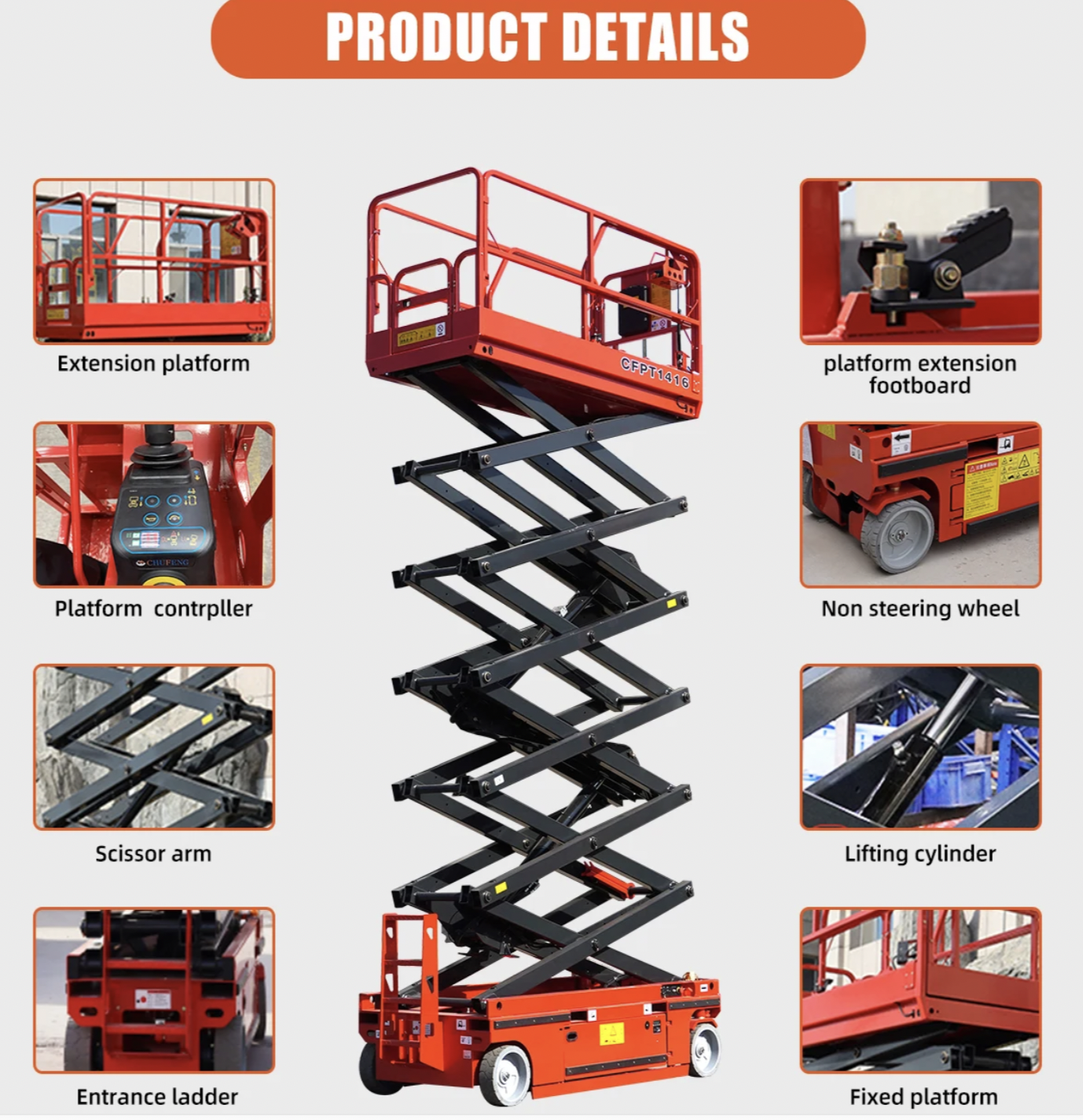 2860 kg 4m 5m 6m 8m 10m 12m 14m 16m Electric Self Propelled Hydraulic Scissor Aerial Work Lift Platform