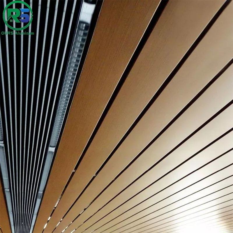Wood Color Aluminum Strip False Ceiling Windproof 150mm 200mm