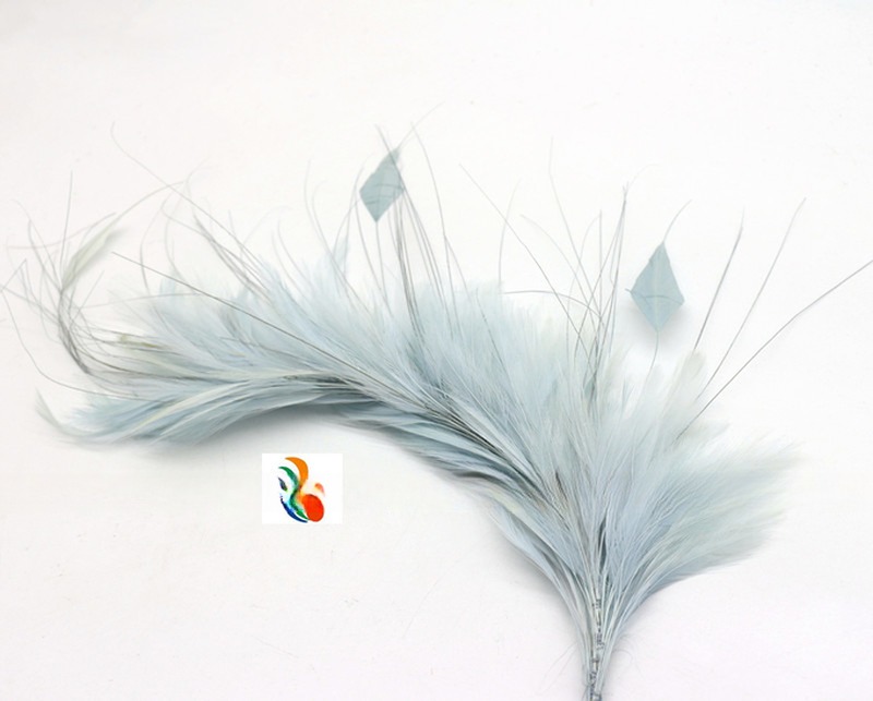 Party Decoration Hackle Feather and Stripped Coque Flower Mount with Wire Accessory