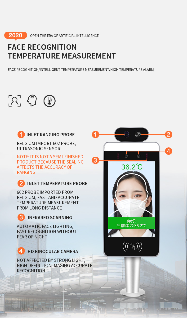 IP54 Face Recognition Thermometer Access Control Express Attendance Pedestrian Passage Gate