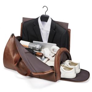 Quality Outdoor PU Leather Travel Duffle Bag Brown With Separate Shoe Compartment wholesale