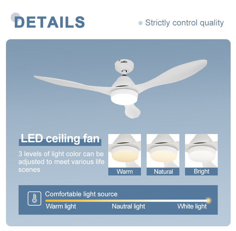 Home Office 52 Inches White Ceiling Fan with LED Light and Remote in Mulit Colors