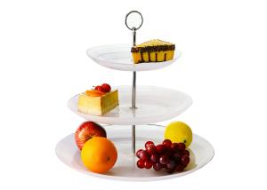 China Bar 3 Tier Smoky White Glass Cake Plates , Strong Stem 8.6'11.4'',15' Inch Glass Cake Stand on sale