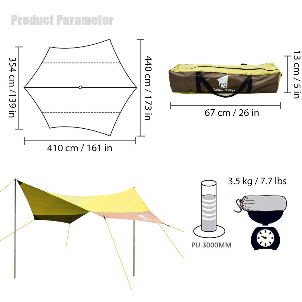 Silver Coated Polyester 8 Persons Camping Sun Canopy