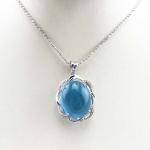 Women Fashion Jewelry Oval Dome Blue Topaz Cubic Zircon 925 Silver Pendant