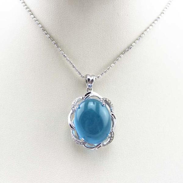 Women Fashion Jewelry Oval Dome Blue Topaz Cubic Zircon 925 Silver Pendant
