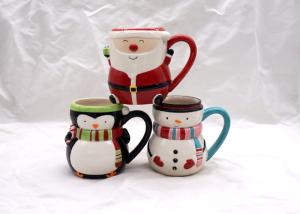 Quality Covered Ceramic Christmas Coffee Mugs , Snowman Coffee Cups With Cap Lid / Scarf wholesale