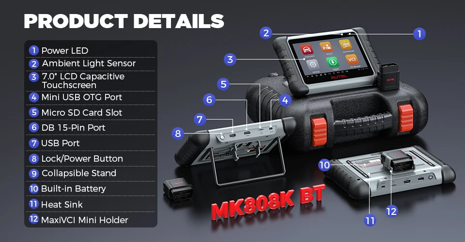 Autel MaxiCOM MK808KBT PRO OBD2 Scanner Automotivo Car Diagnostic Scan Tool MK808K-BT OBD 2 Code Reader Key Coding Activ