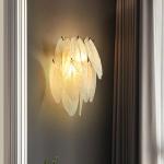 G9 Iron Art Golden Feather Crystal Wall Lights 25cm For Bedroom