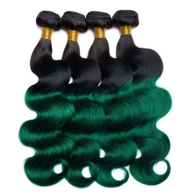 #T1B/Green Body Wave Remy Human Hair Bundles Sew In Weave Bundles Brazilian Bundle Deals