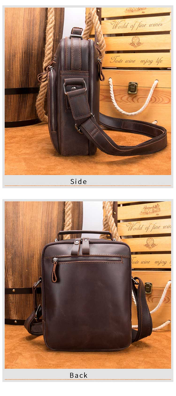 Retro Style Men's Messenger Bag in Brown Cowhide Leather for Chic and Functional Carry