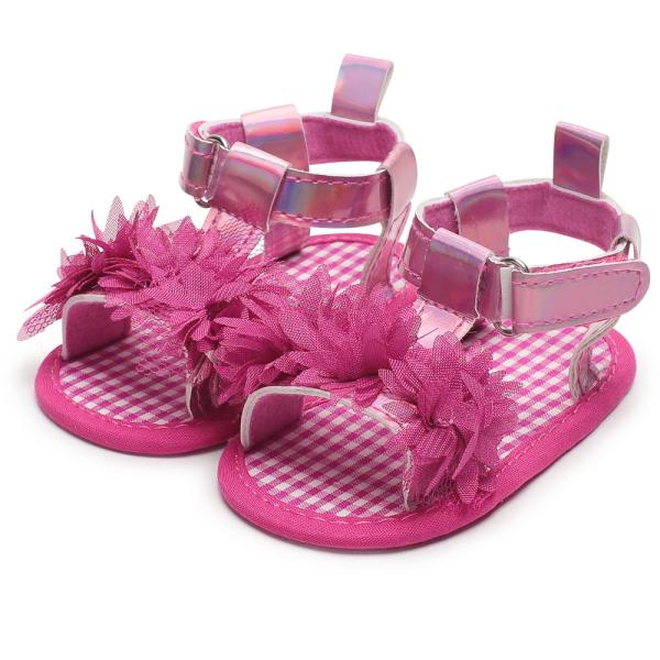 Hot sale 2019 PU leather upper pink lace flower 0-2 years girl summer outdoor