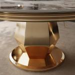 Stainless Steel Marble Round Dining Room Tables Polished With Turntable
