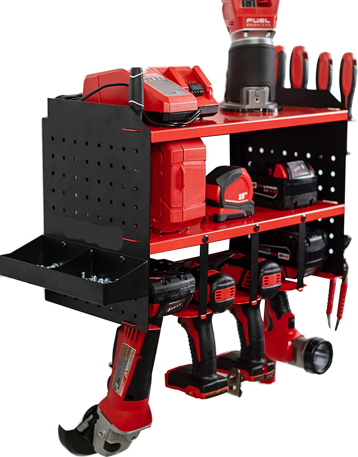 Logo Shape Pegboard Power Tool Organizer with 5 Drill Slots and Screwdriver Holder