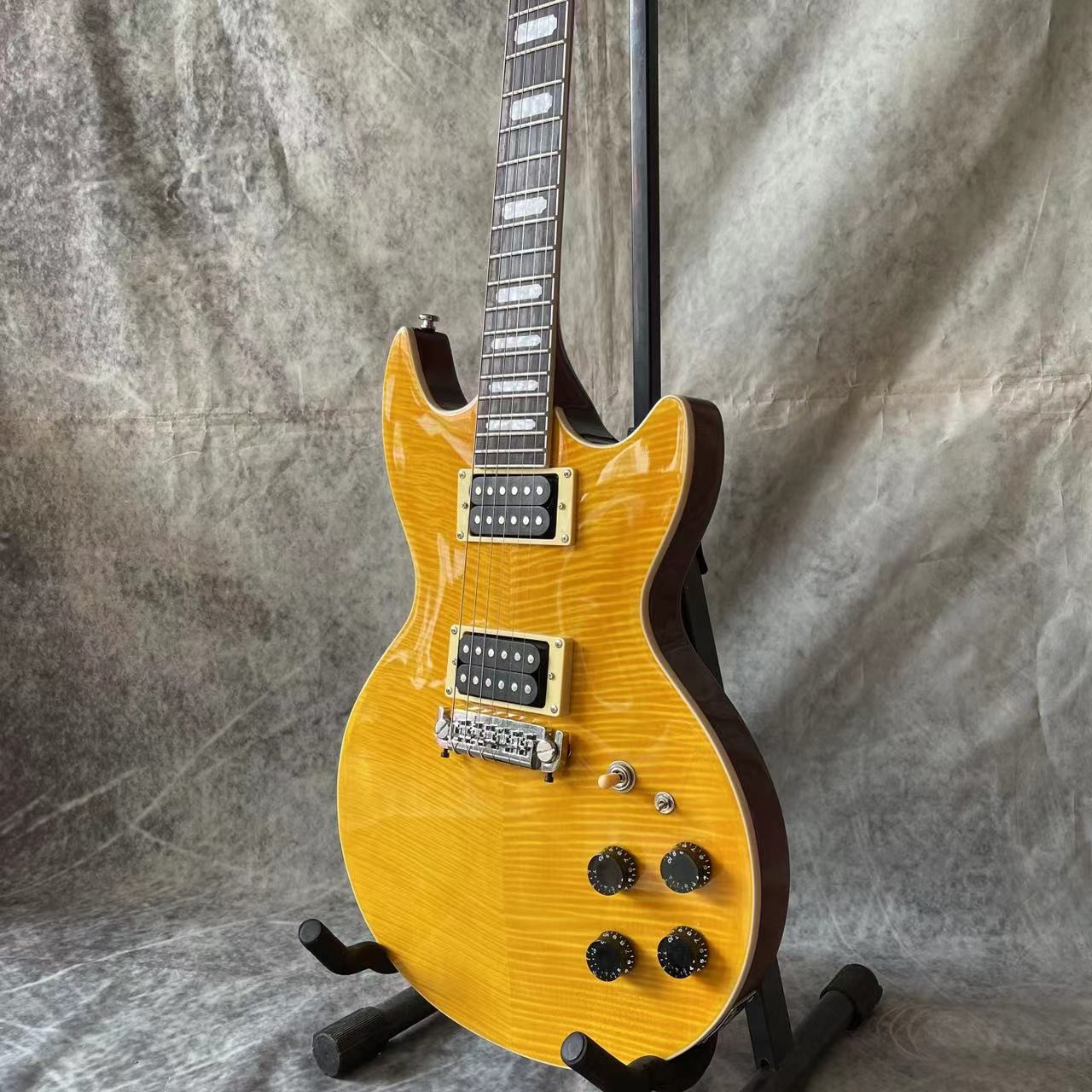 Custom Flamed Maple Veneer Pearloid Notched Block Inlays OVATION Electric Guitar