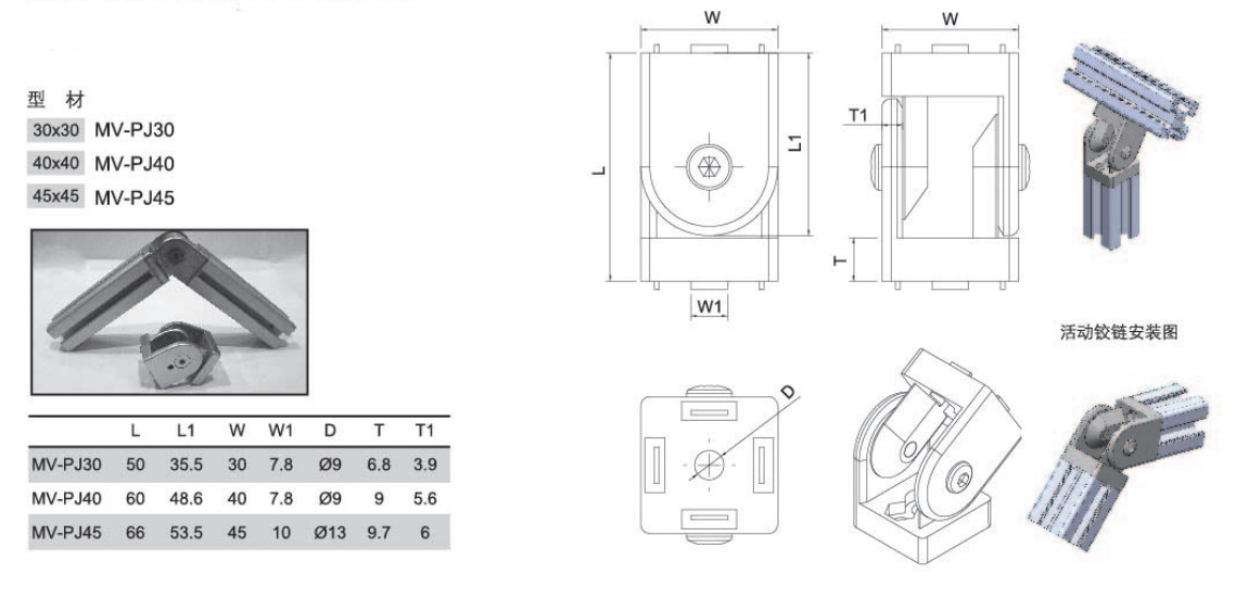 MV-PJ30 Furniture Hinge Aluminium Profile Accessories