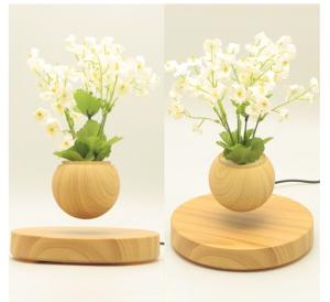 Quality Wooden round base magnetic levitation floating bottom air bonsai plant flowerpot gift ornamenet wholesale