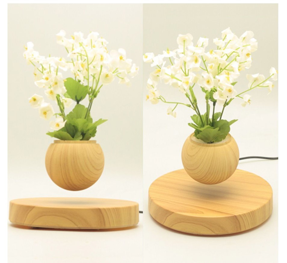 round wonden base magnetic levitation floating bottom air bonsai plant tree pot flowerpot