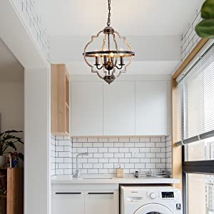 Rustic Farmhouse Metal Chandelier Lighting Distressed Wood Ceiling Light Foyer Chandelier(WH-CI-130)