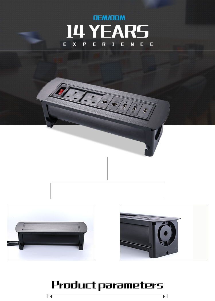 Multimedia Furniture Recessed Power Strip UK Plug Socket For Meeting Table