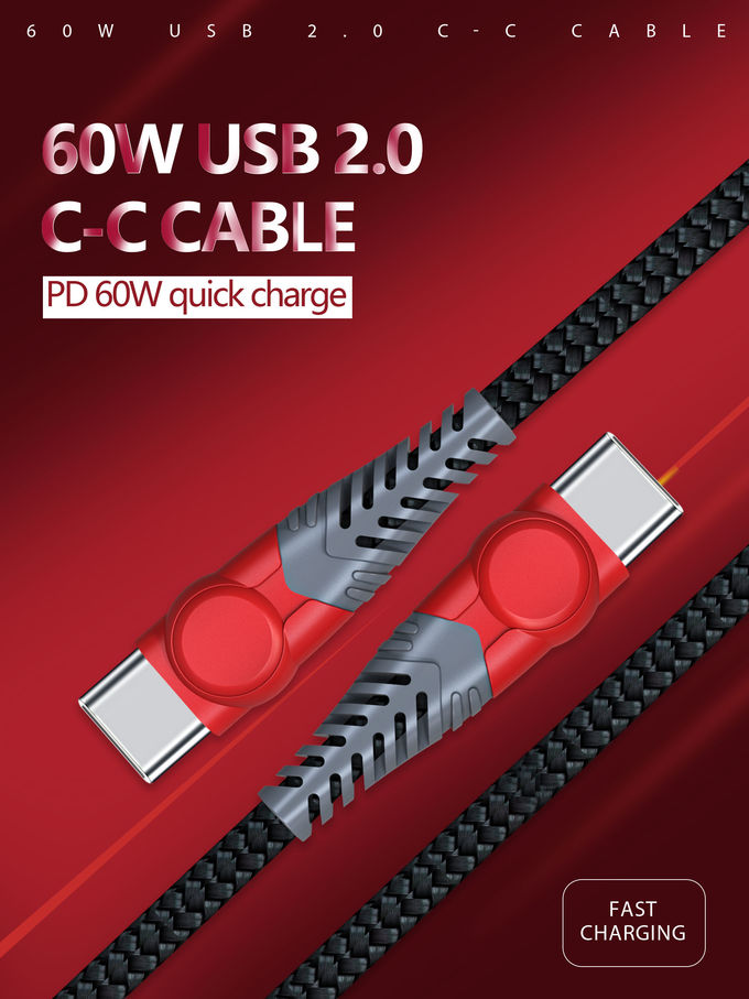 Cotton Braided Usb C Cable , PD 60W 6 Feet 3A Usb 2.0 Type C Cable