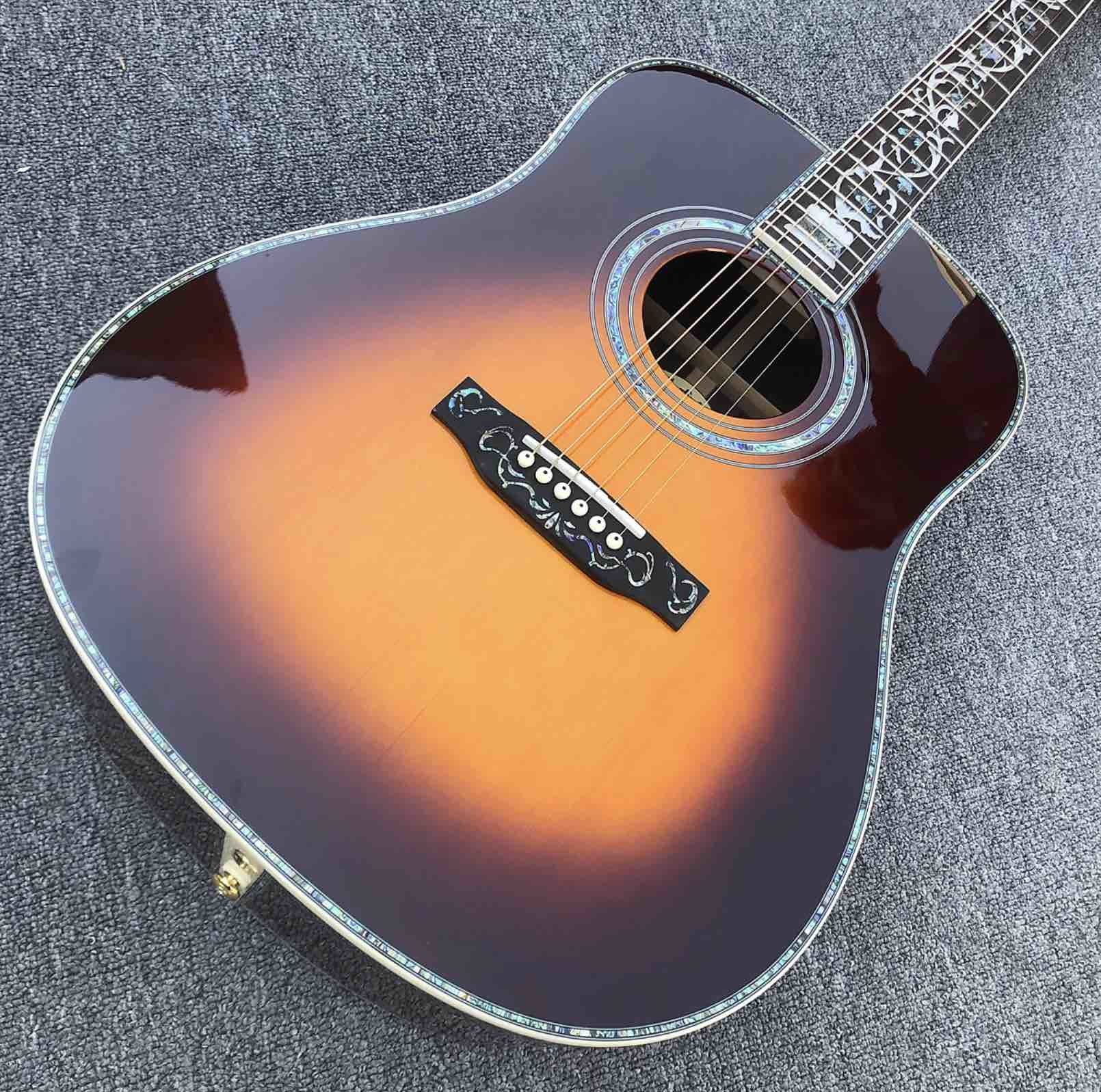 Real Abalone inlays Sunburst Solid spruce top 41 inch D style Acoustic Guitar with ebony fingerboard