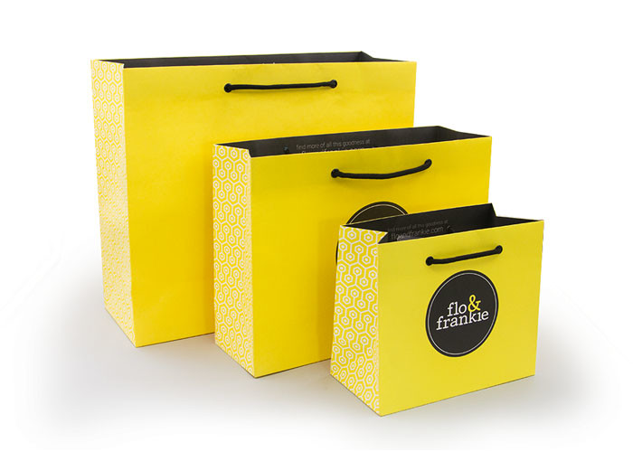 Yellow Recycled Paper Bags Printed With Logo Rope Handle OEM Service