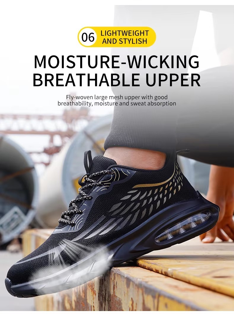 Industrial Work Flyknit Safety Shoes With Air-cushioned Sole And Kevlar Midsole
