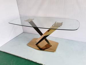 Quality Wedding imported gold metal base mirrored glass top dining table with crystal wholesale