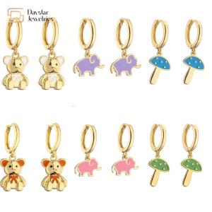 Quality Cute Colorful Enamel Elephant Bear Mushroom Pendant Charm Hoop Earrings 18k wholesale