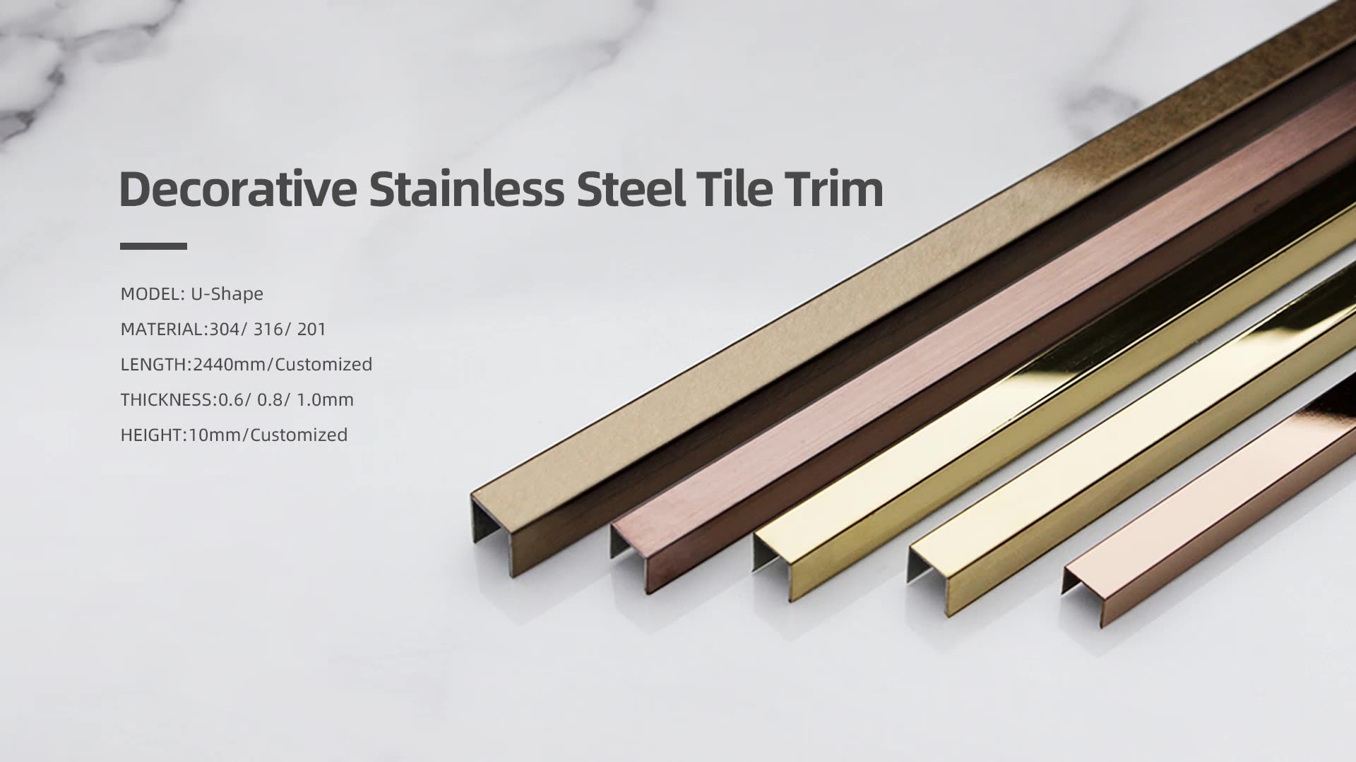 201 304 Stainless Steel Border Trim Stainless Steel Decorative Strips 2.44m Length