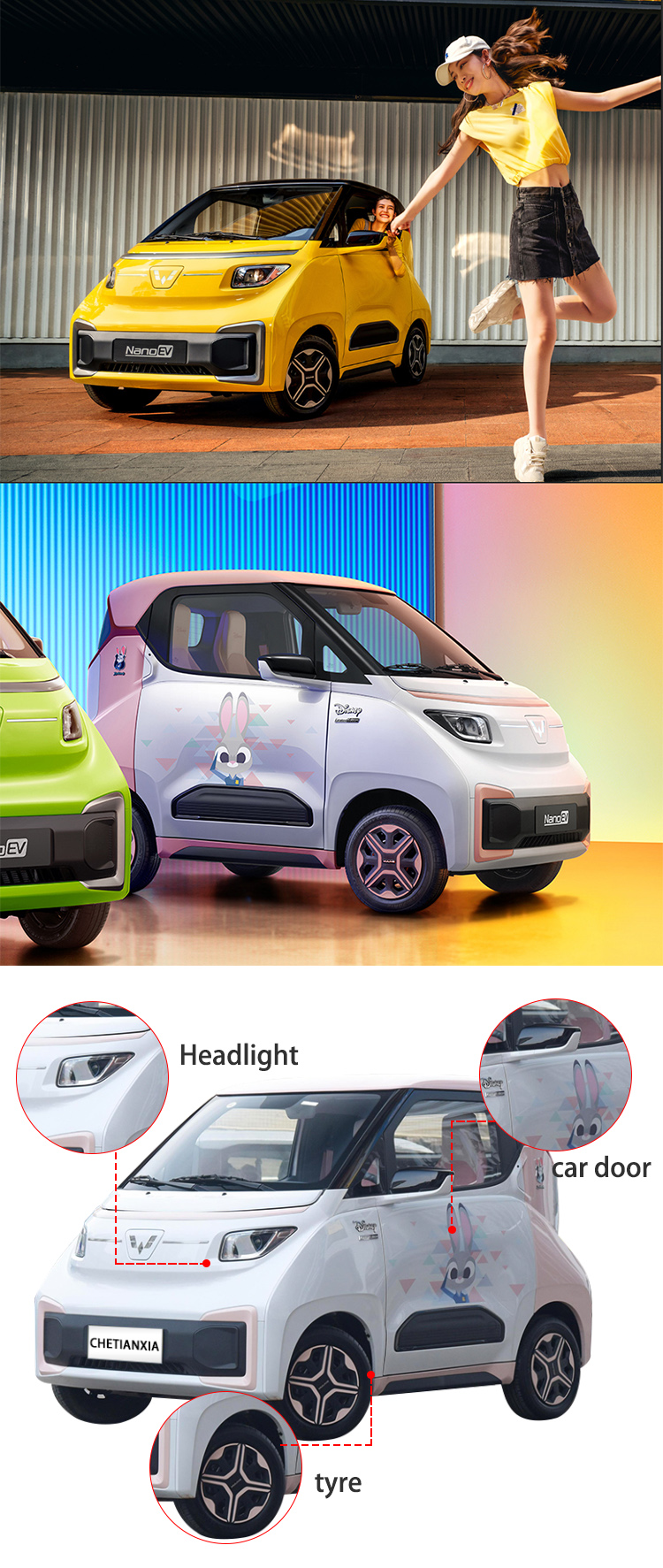 Mini New Energy EV Hatchback Electric Cars Vehicles Wuling Nano
