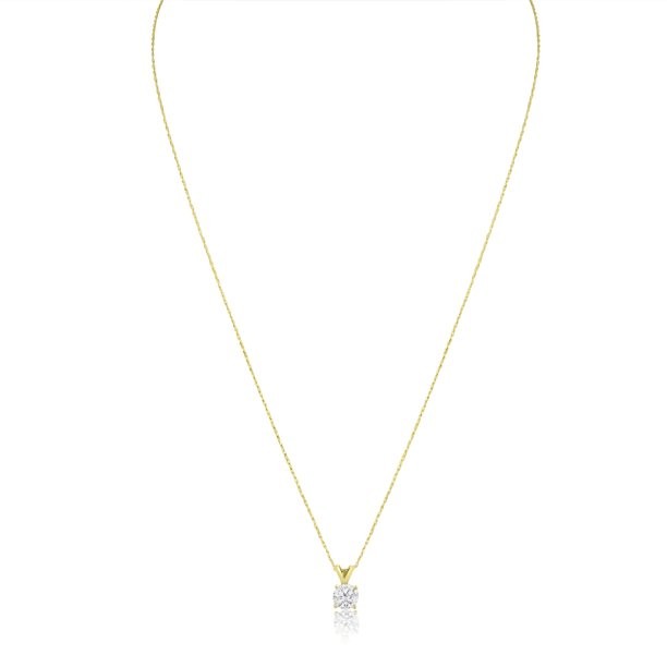 1/2 Carat CZ Solitaire Necklace In 14 Karat Yellow Gold (J-K Color, I1-I2 Clarity)