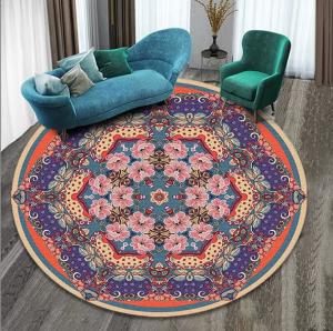 Quality 100*100cm Living Room / Hotel Carpet Printed Flower Ethnic Style Round Carpet wholesale