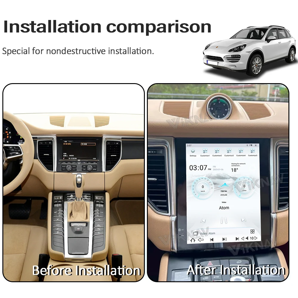 Viknav Car Radio For Porsche Macan (2010-2015) 10.4 inch Auto Vertical Screen Carplay GPS Navigation Multimedia Player