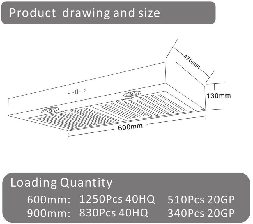 Stainless Steel Kitchen Ventilator Exhaust Chimney 600mm Black Coating